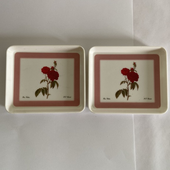 2 small red flower tray Rosa Gallica PT Redoute Design Imports art coaster Italy - Picture 14 of 15